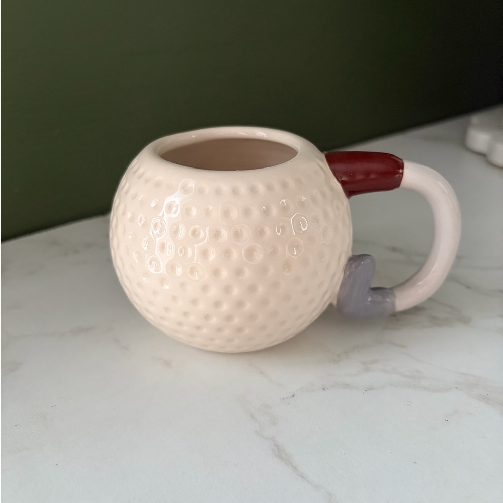 Golf Ball Shaped Mug with Red and Gray Handle